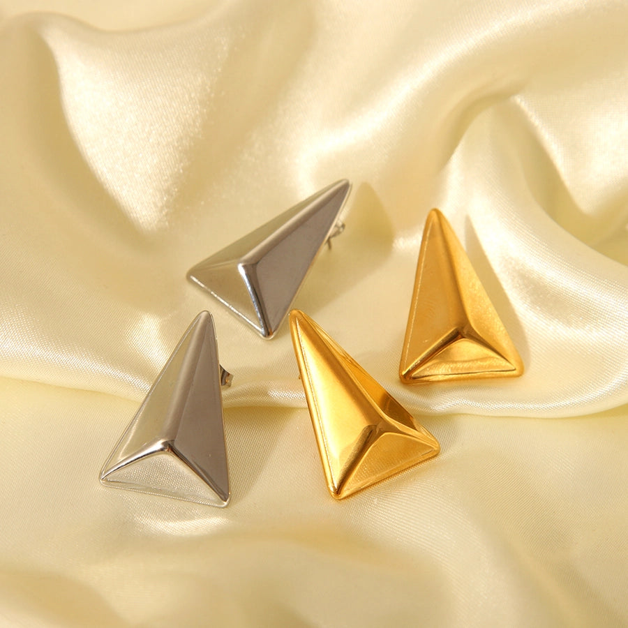 1 Pair Basic Triangle Polishing Plating 304 Stainless Steel 18K Gold Plated Earrings