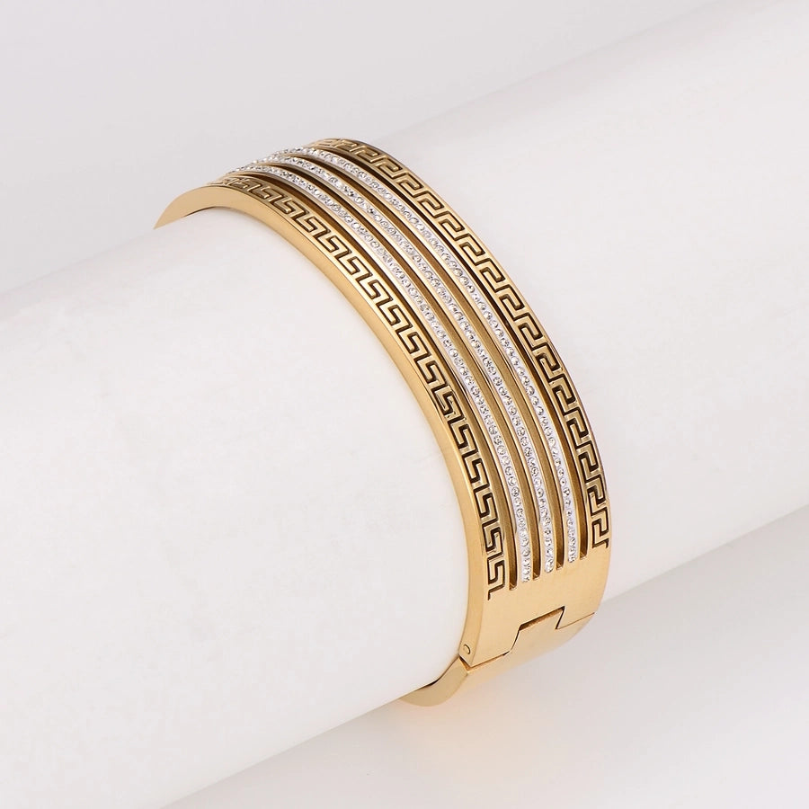 Simple Style Classic Style Geometric 304 Stainless Steel 18K Gold Plated Rhinestones Stainless Steel Bracelets In Bulk