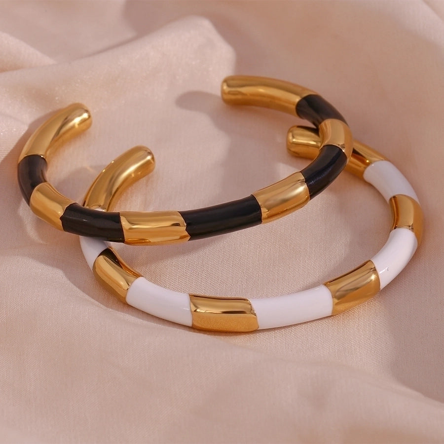 Simple Style Classic Style C Shape Color Block 304 Stainless Steel 18K Gold Plated Cuff Bracelets In Bulk