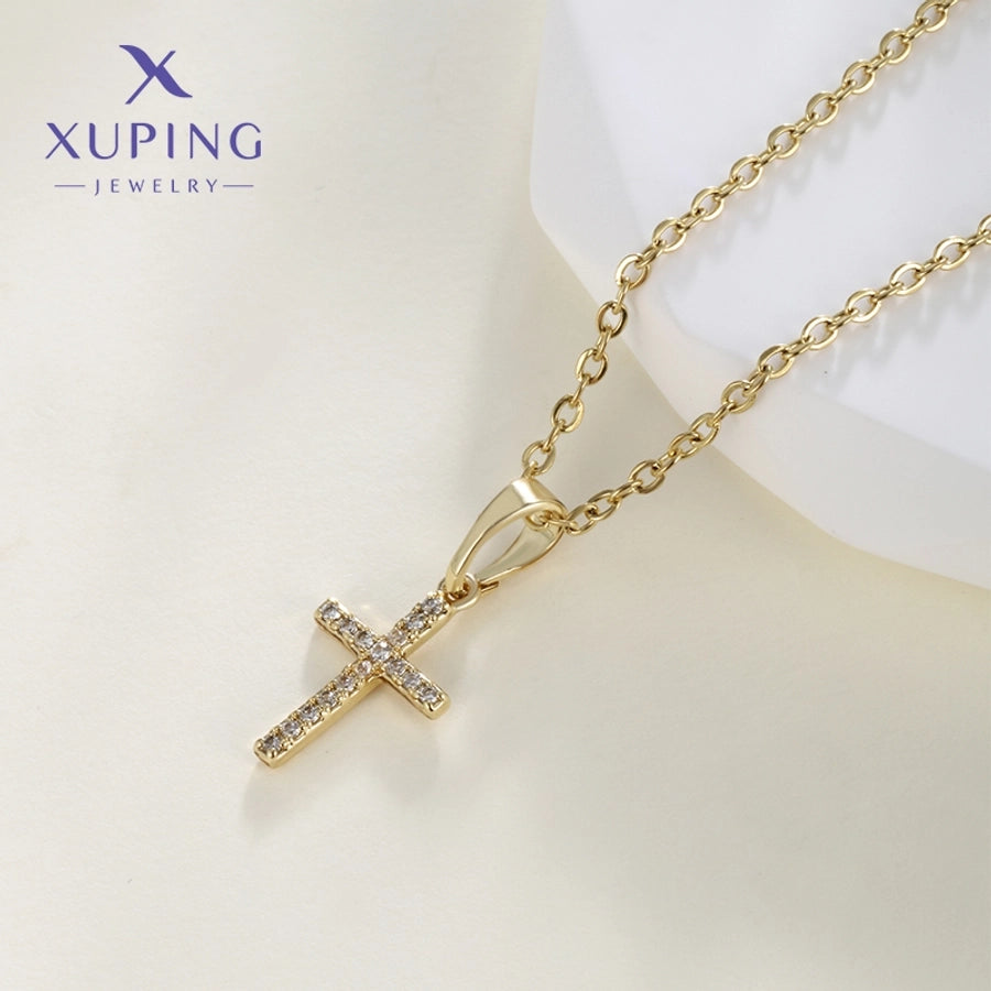 Copper 18K Gold Plated Cross Artificial Gemstones Copper Necklaces