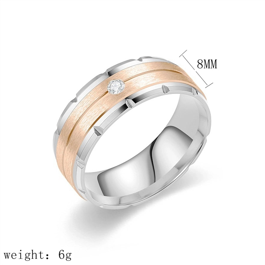 Jewelry Modern Style Simple Style Round Titanium Steel Artificial Diamond 18K Gold Plated Inlay Wide Band Ring