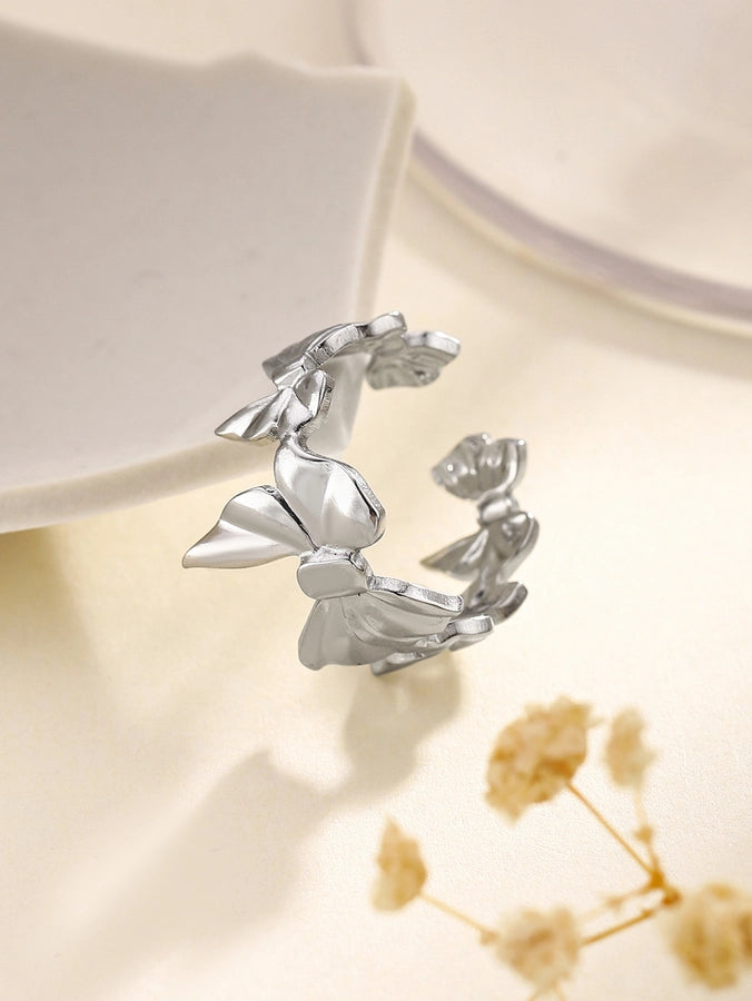 Jewelry Retro French Style Simple Style Heart Shape Flower Bow Knot Titanium Steel Open Rings