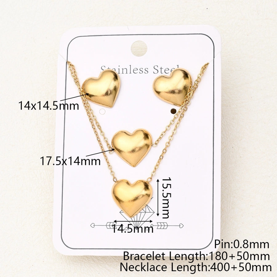 Jewelry Casual Basic Vacation Pentagram Heart Shape Simple 304 Stainless Steel 18K Gold Plated Handmade Polishing Plating Jewelry Set