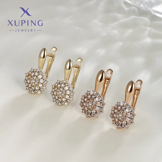 1 Pair XUPING Sweet Simple Style Flower Inlay Copper Artificial Gemstones 18K Gold Plated Drop Earrings