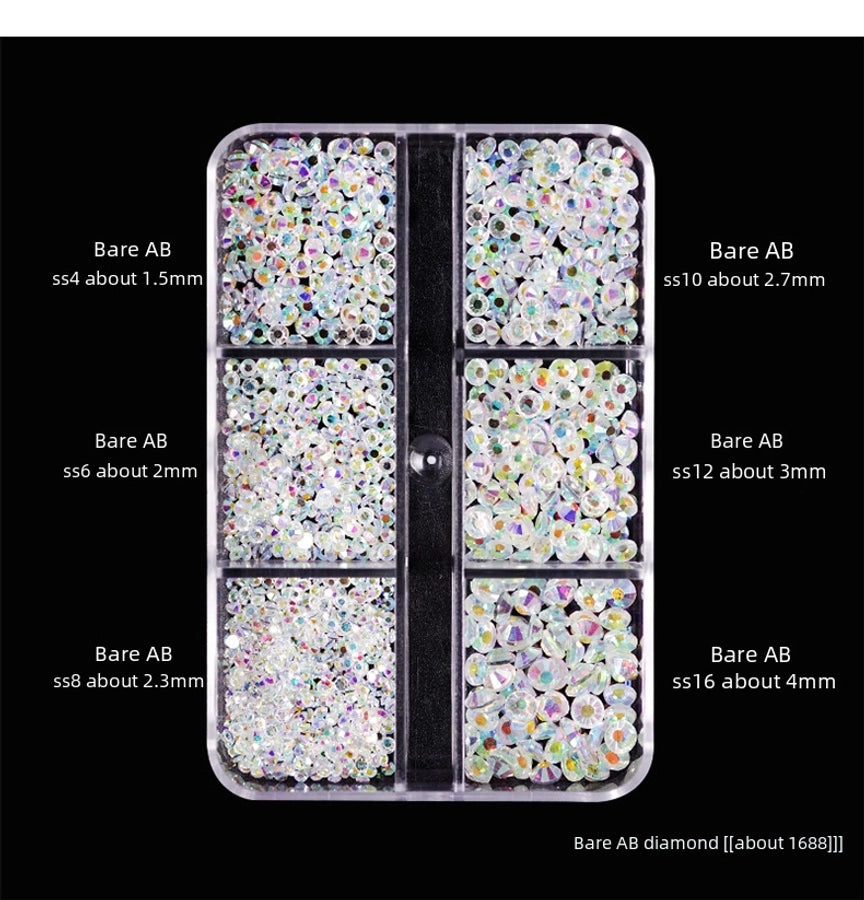 Mixed 6-grid Nail Art Decorations Water Drill Ab Color Drill Heaven's Light Flat Bottom Super Shiny White Glass Holographic