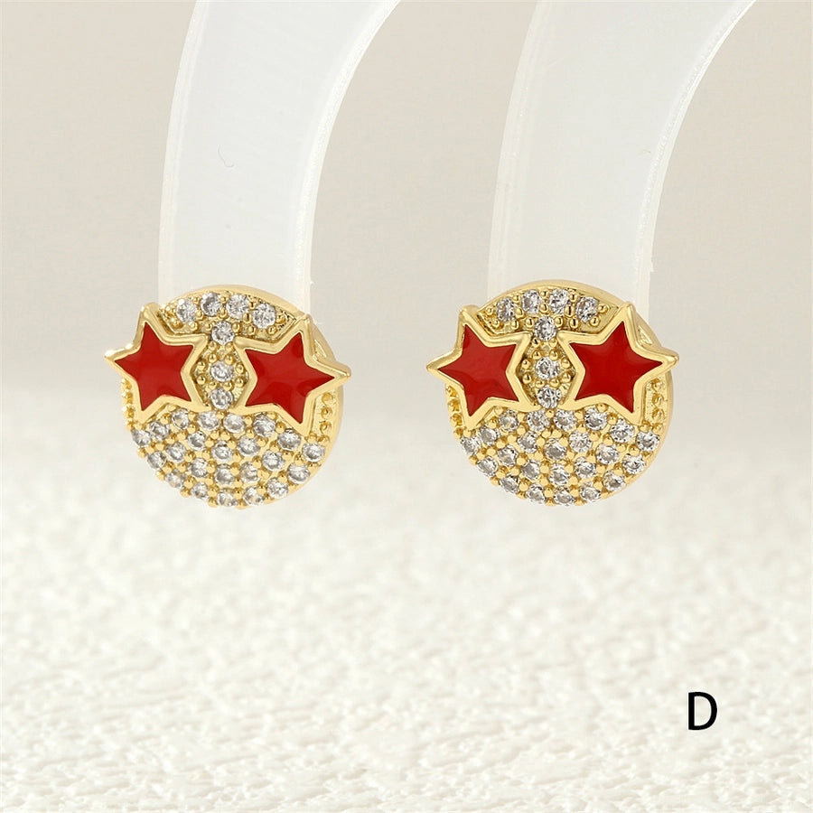 1 Pair Casual Simple Style Commute Smile Face Plating Inlay Copper Zircon 18K Gold Plated Ear Studs