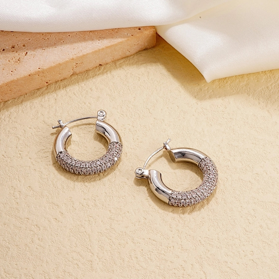 1 pair simple style round polishing plating inlay copper zircon white gold plated gold plated earrings