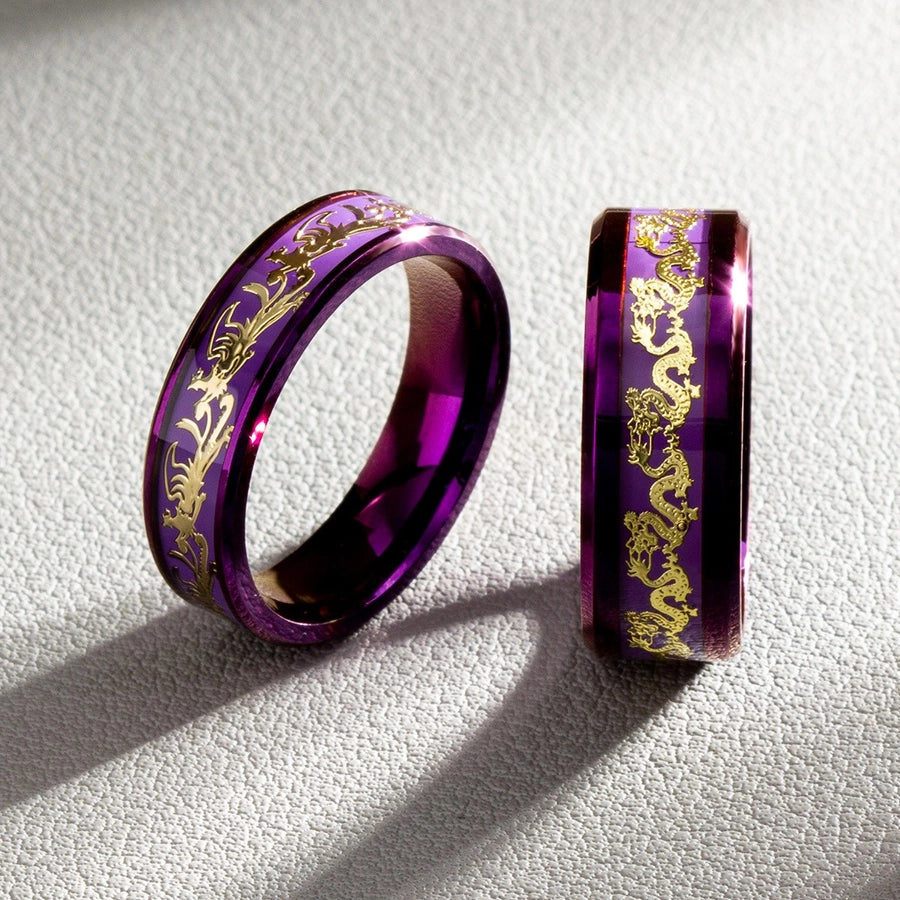 Jewelry Chinoiserie Classical Romantic Solid Color 304 Stainless Steel Purple Plated Rings