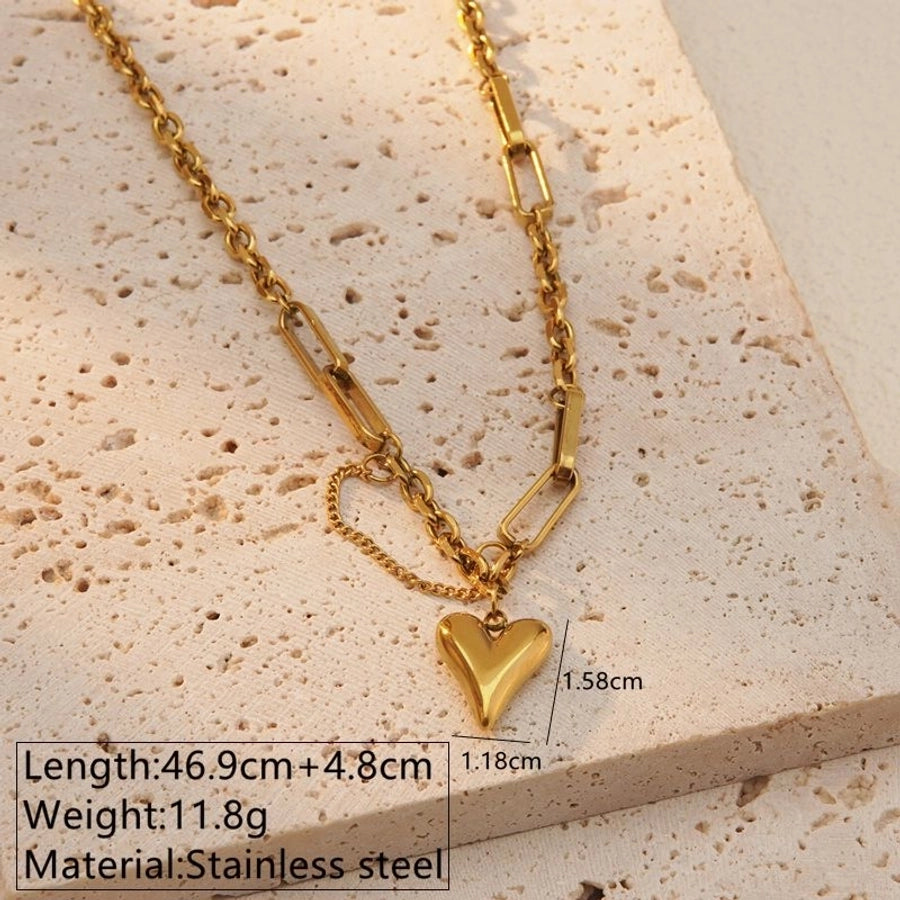 Jewelry Simple Style Streetwear Commute Heart Shape 304 Stainless Steel 18K Gold Plated Plating Bracelets Necklace Jewelry Set - CEJEW