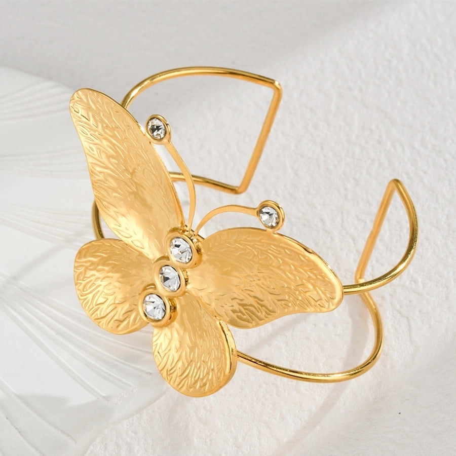 Retro French Style Leaves Heart Shape Butterfly 304 Stainless Steel 18K Gold Plated Bangle In Bulk