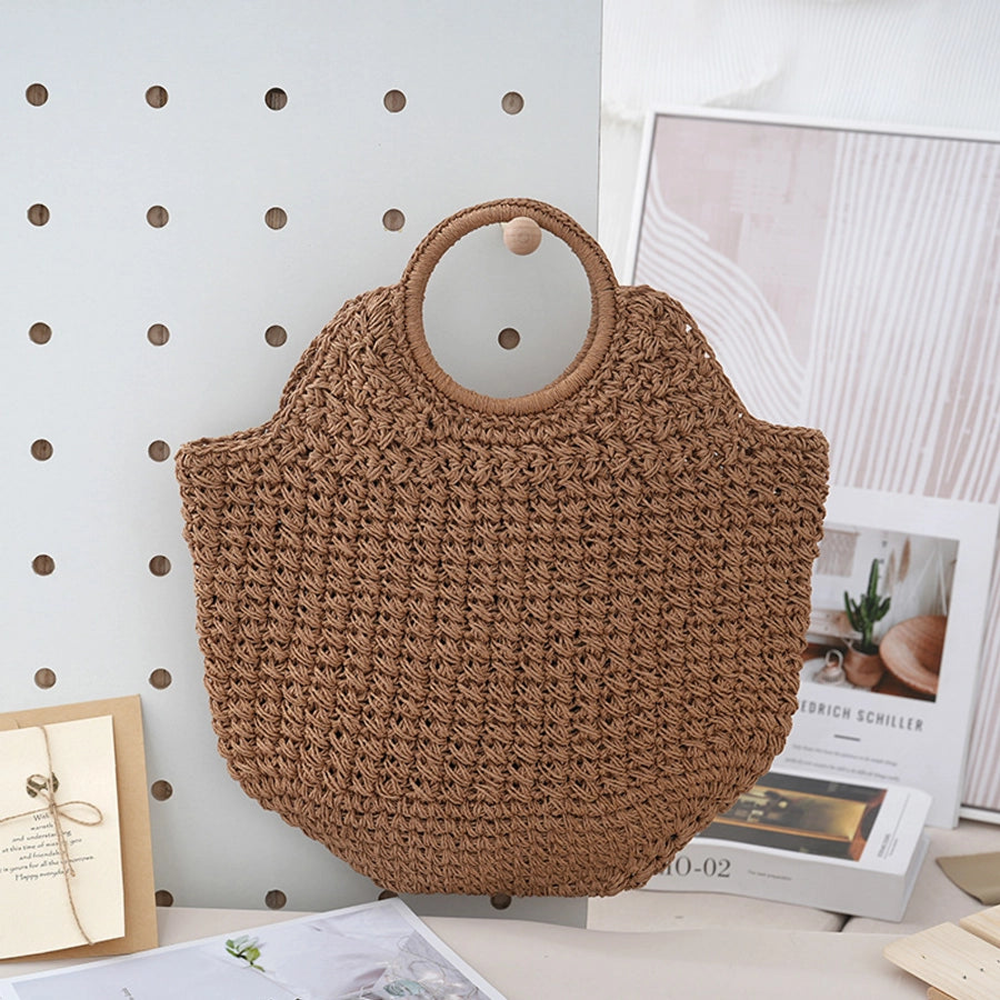 Women's Large Paper string Solid Color Elegant Streetwear Weave Shell Open Straw Bag