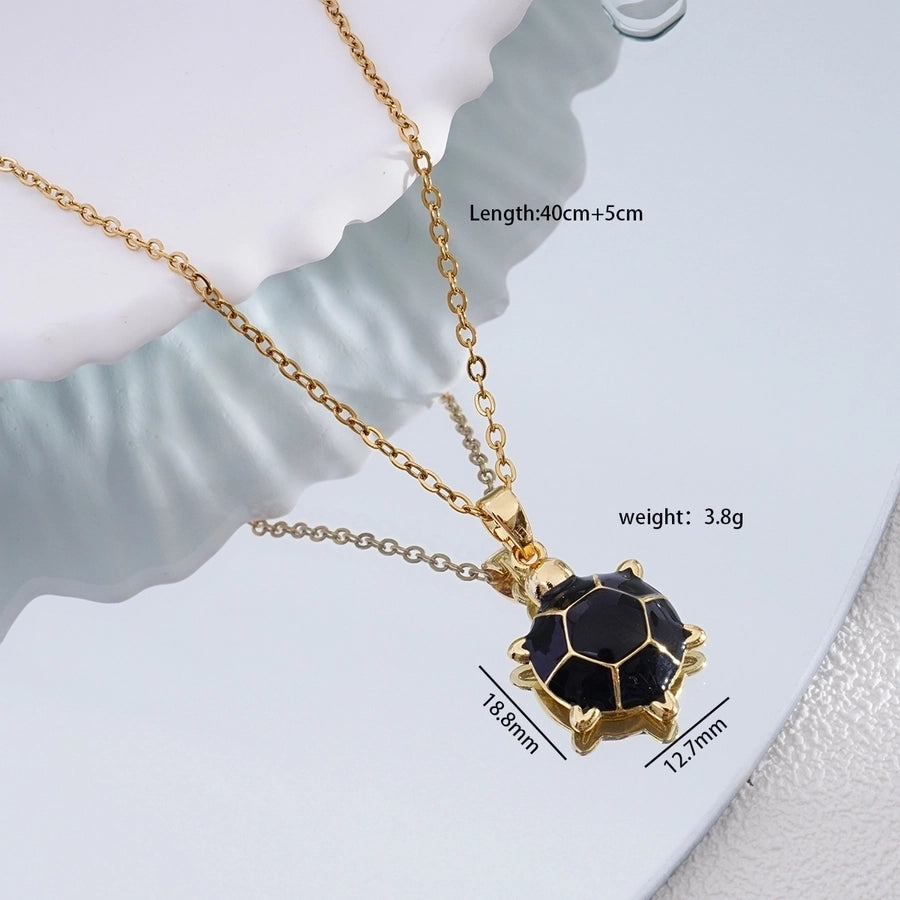 Popular  Fashion Simple Copper Plating 18K Gold Colorful Oil Necklace Cute Turtle Pendant Necklace Female Jewelry