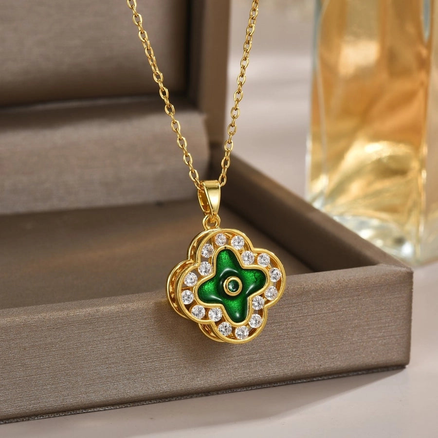 Jewelry Simple Style Classic Style Printing Titanium Steel Zircon Inlay Pendant Necklace