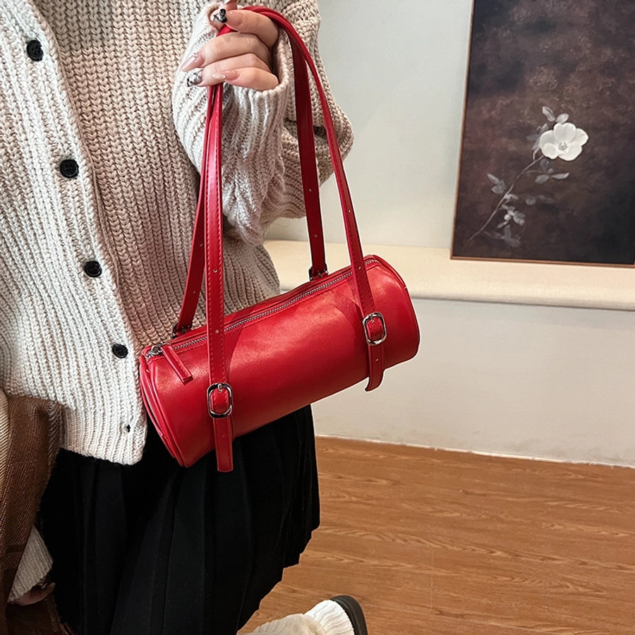 Women's Medium Pu Leather Solid Color Classic Style Streetwear Cylindrical Zipper Underarm Bag