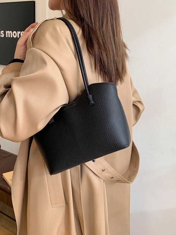 Women's Pu Leather Solid Color Classic Style Sewing Thread Dumpling Shape Zipper Tote Bag