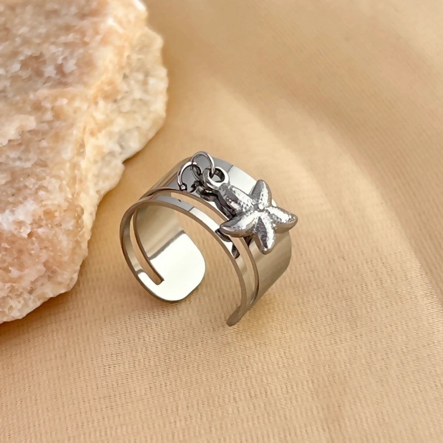 Jewelry Simple Style Classic Style Starfish Solid Color Flower 304 Stainless Steel 18K Gold Plated Plating Charm Rings