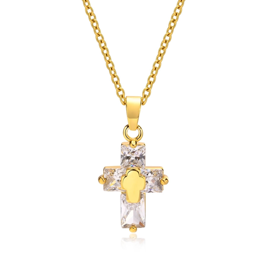 201 Stainless Steel INS Style Casual Plating Inlay Cross Zircon Necklace Pendant