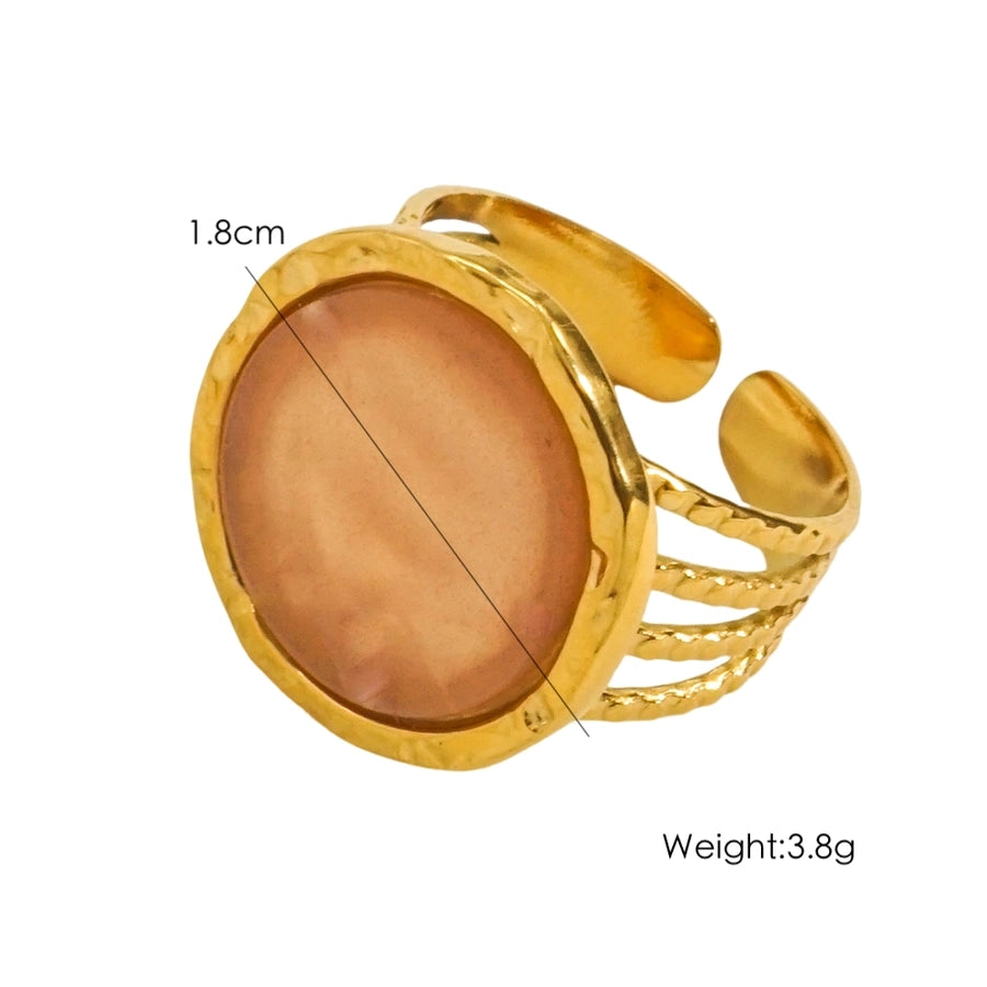 Jewelry Retro Round 304 Stainless Steel Natural Stone 14K Gold Plated Plating Inlay Open Rings