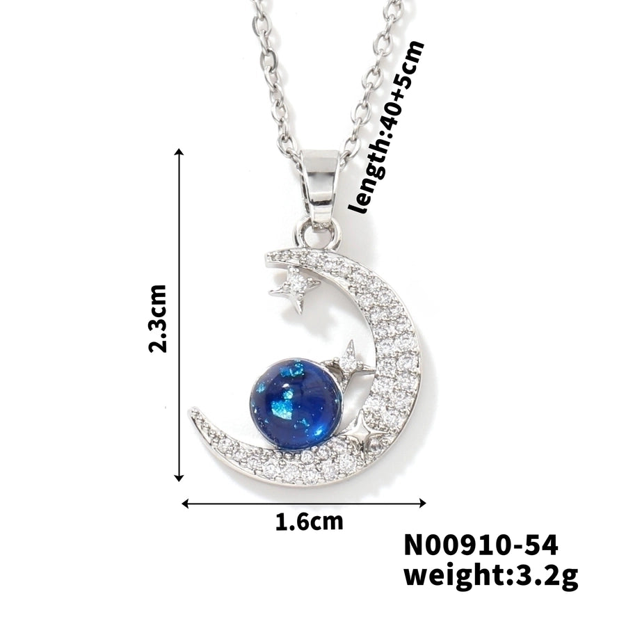 304 Stainless Steel Copper K Gold Plated Rhodium Plated Plating Inlay Starry Sky Solid Color Zircon Pendant Necklace