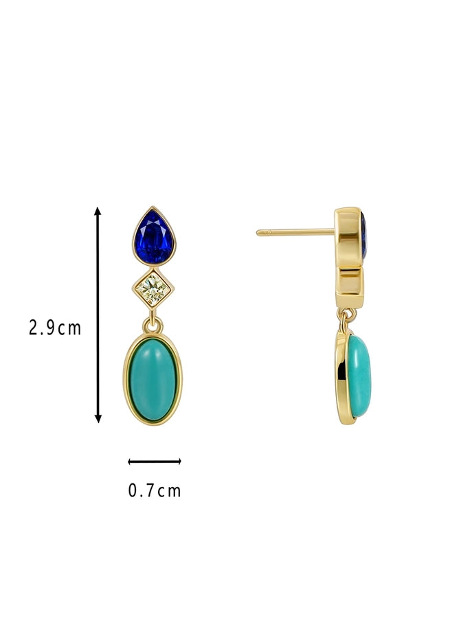 1 Pair Elegant Vacation Bohemian Geometric Square Water Droplets Inlay Brass Turquoise Zircon 18K Gold Plated Drop Earrings