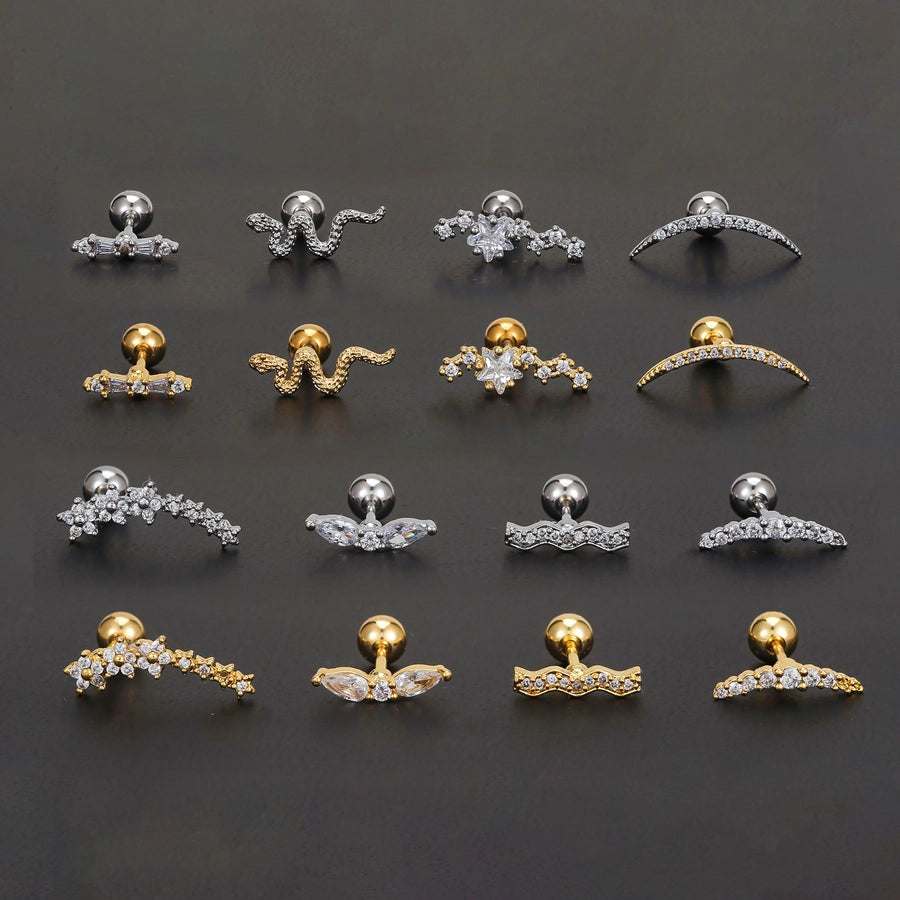 1 Piece Ear Cartilage Rings & Studs Simple Style Solid Color Brass Plating Inlay Zircon Ear Cartilage Rings & Studs