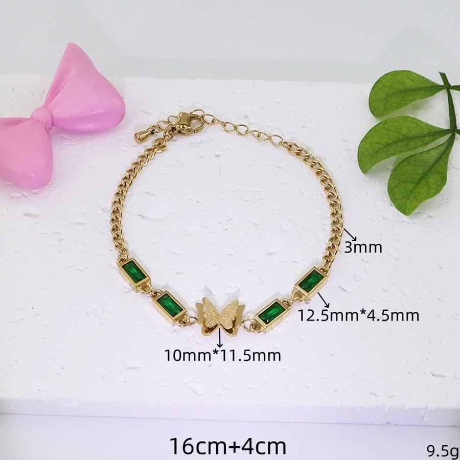 Basic Simple Style Moon Flower Butterfly 304 Stainless Steel Gold Plated Zircon Bracelets In Bulk