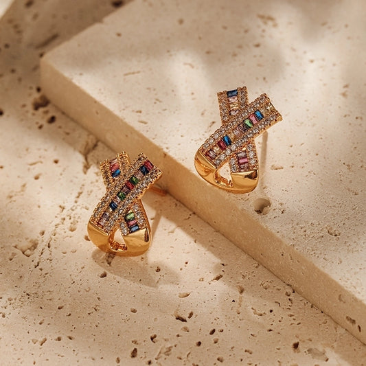 1 Pair Elegant Streetwear Geometric Copper Zircon Ear Studs