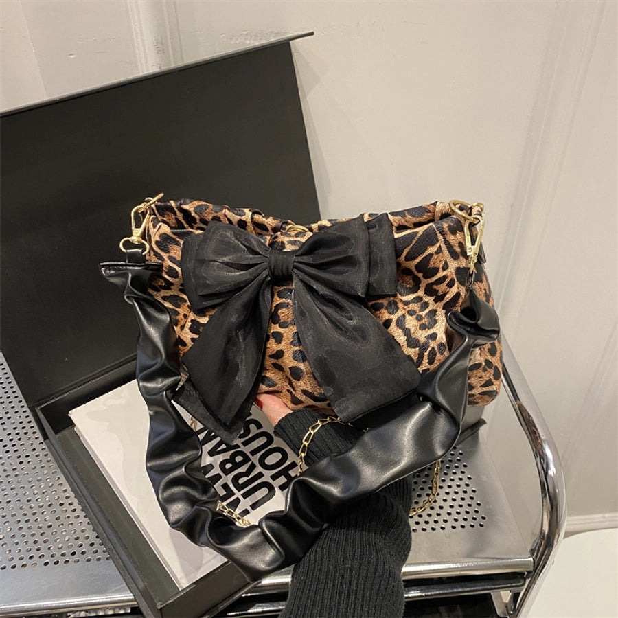 Women's Medium Pu Leather Leopard Classic Style Streetwear Square Zipper Crossbody Bag