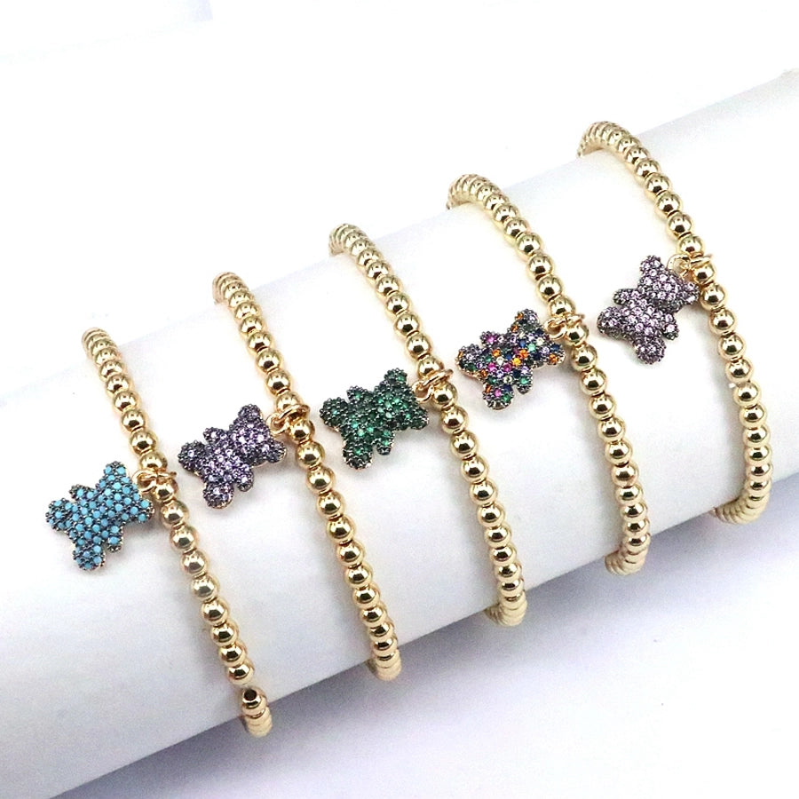 cute bear copper beaded plating inlay zircon 18k gold plated bracelets