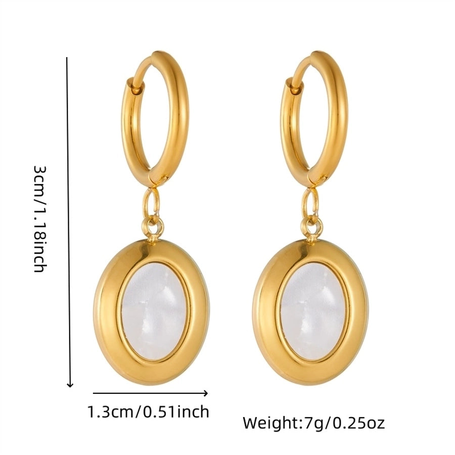 1 Pair Casual Vintage Style Square Oval Plating Inlay 304 Stainless Steel Shell 18K Gold Plated Drop Earrings - CEJEW