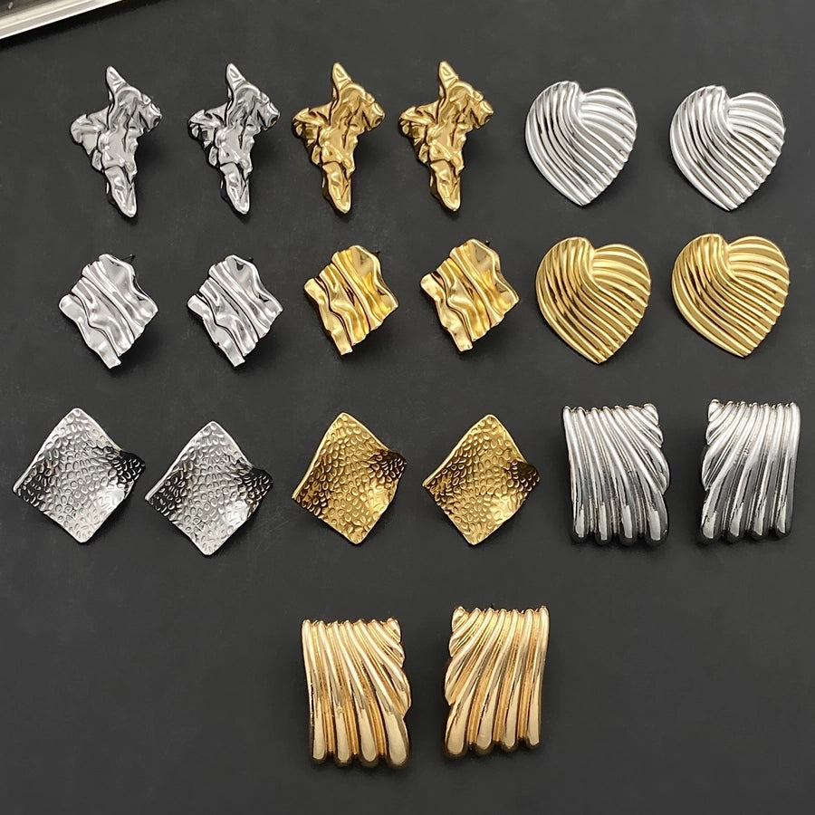 Titanium steel pleated geometric earrings for women  new irregular round square lovely earrings mid-ancient earrings fashion