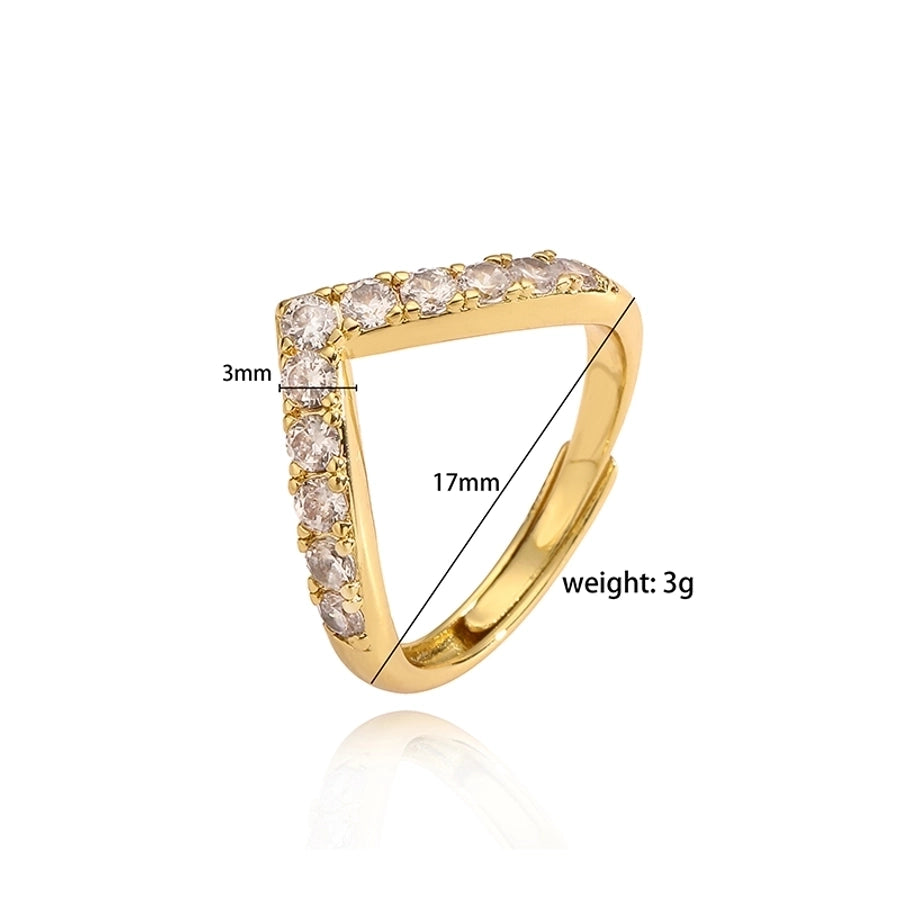 elegant luxurious shiny v shape copper plating inlay zircon 18k gold plated open rings