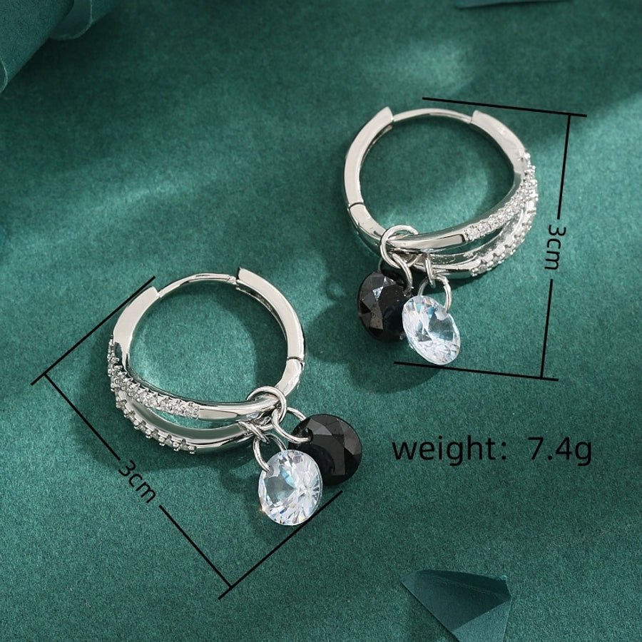 1 Pair Casual Simple Style Artistic Geometric Inlay Copper Zircon White Gold Plated Earrings