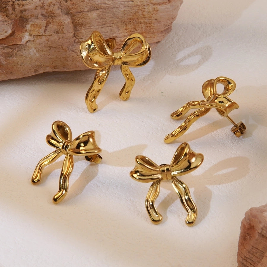 1 Pair Sweet Simple Style Bow Knot Plating 304 Stainless Steel 18K Gold Plated Ear Studs