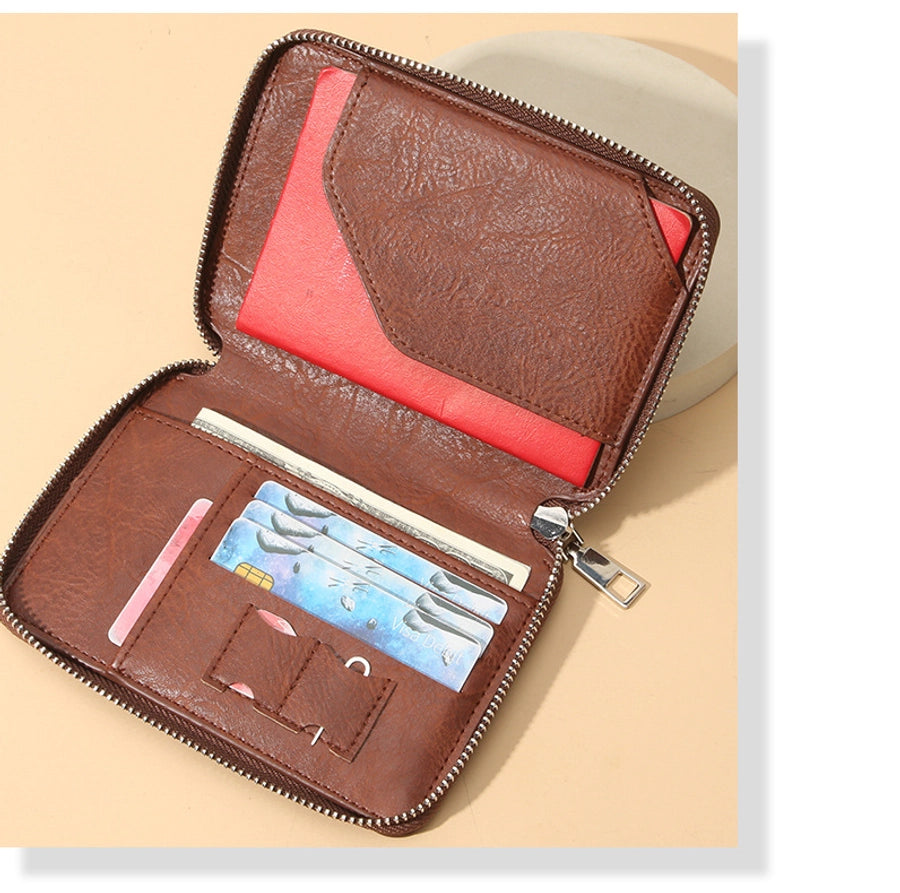 Unisex Solid Color Pu Leather Zipper Card Holders