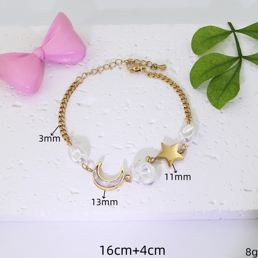 Basic Simple Style Moon Flower Butterfly 304 Stainless Steel Gold Plated Zircon Bracelets In Bulk