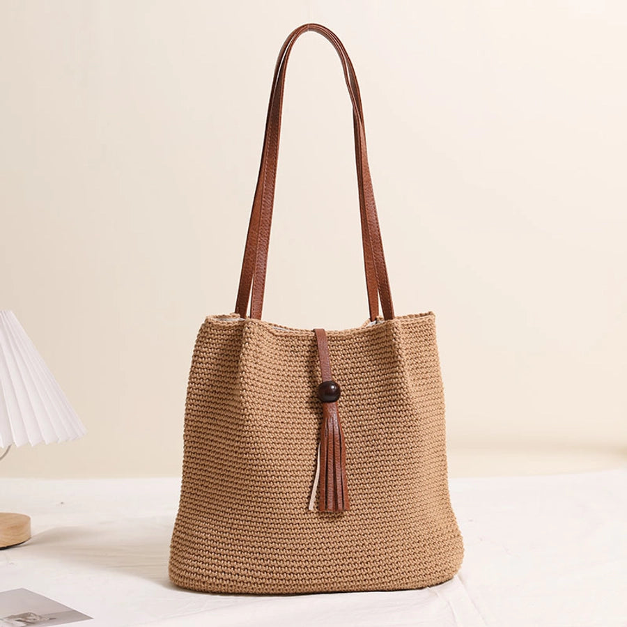 Women's Medium Cotton Solid Color Classic Style Weave Square Magnetic Buckle Straw Bag