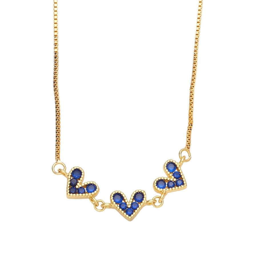 fashion color zircon heart shape stitching copper necklace