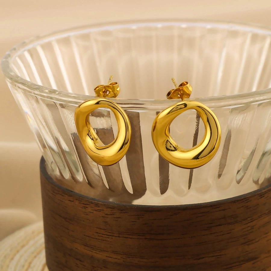 1 Pair Vintage Style Simple Style Circle Plating 304 Stainless Steel 18K Gold Plated Earrings