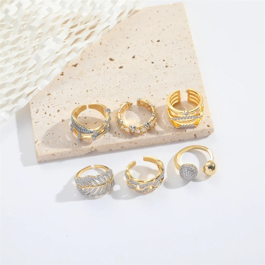 Copper 14K Gold Plated Inlay Geometric Zircon Open Rings