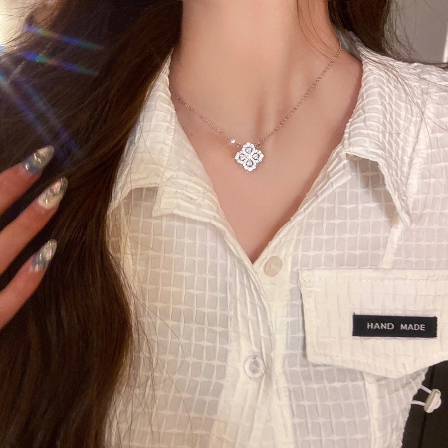 simple style heart shape flower alloy pearl plating inlay shell zircon women's pendant necklace