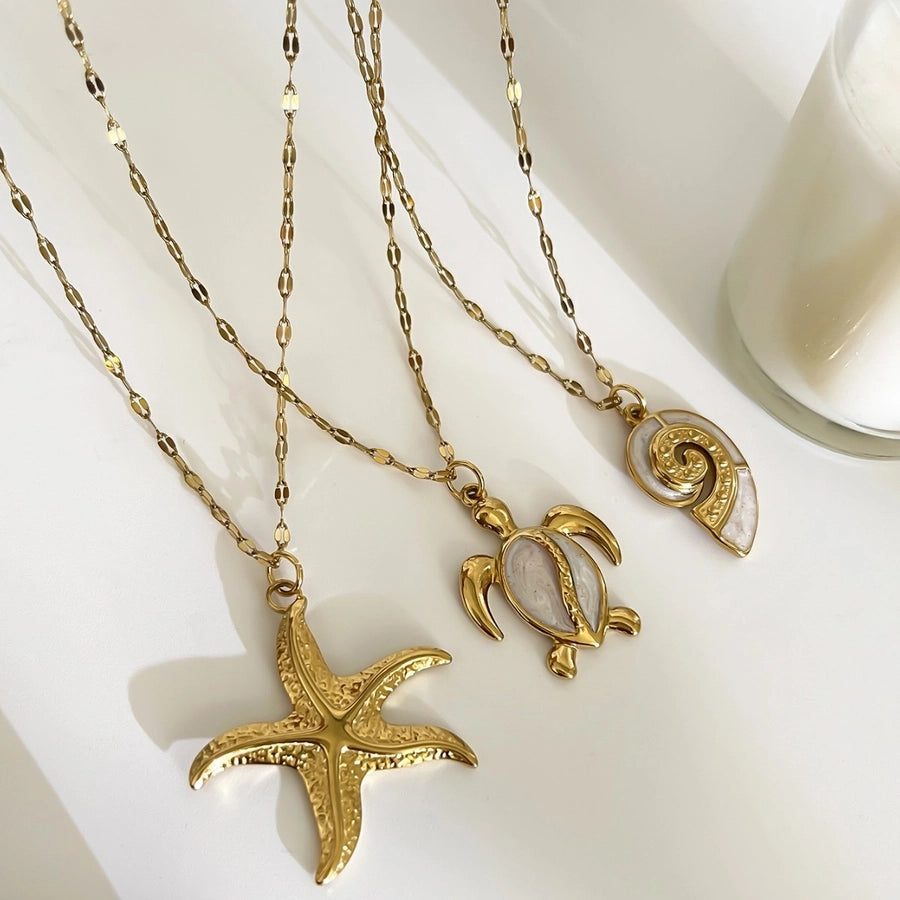 Jewelry Marine Style Tortoise Starfish Conch 316L Stainless Steel  Enamel Pendant Necklace