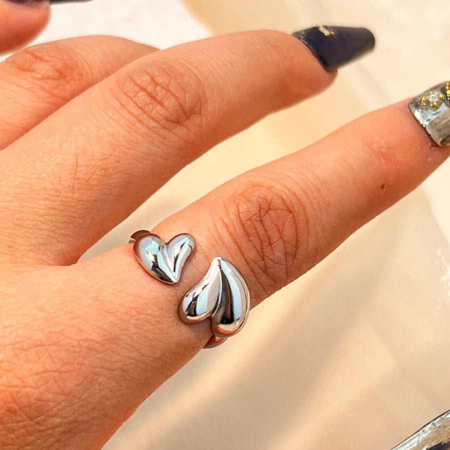 Jewelry Casual Retro Marine Style Heart Shape 304 Stainless Steel 18K Gold Plated Plating Open Rings