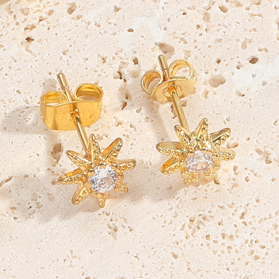 1 Pair Elegant Simple Style Commute Heart Shape Flower Enamel Inlay Copper Zircon 14K Gold Plated Ear Studs