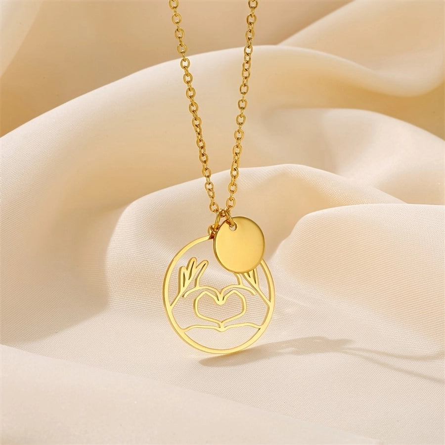 stainless steel retro simple style heart shape plating carving pendant necklace