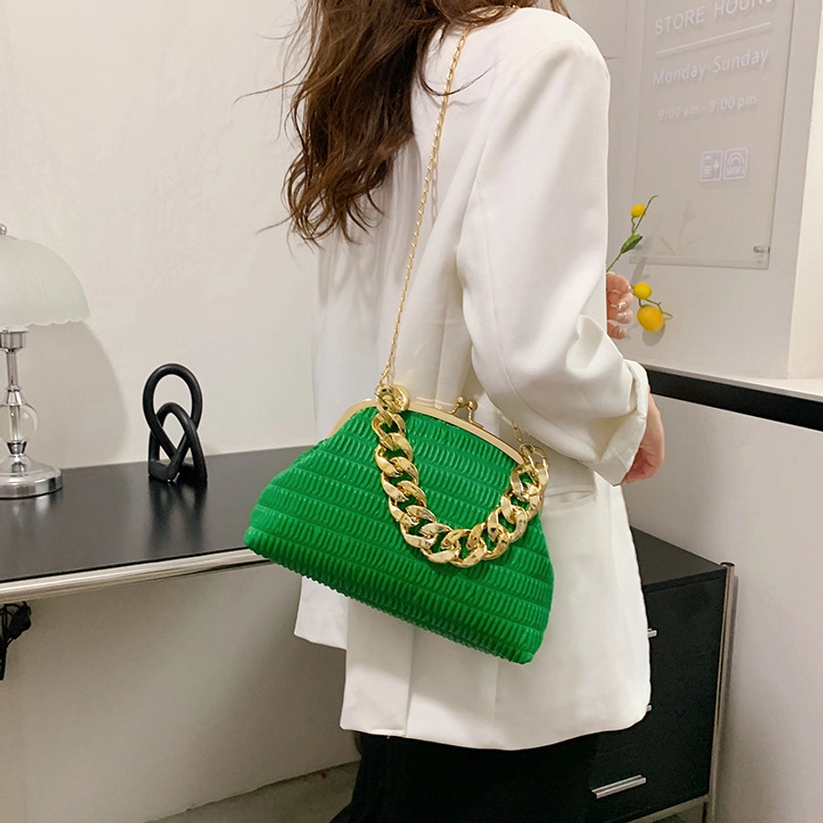 Women's Medium Pu Leather Solid Color Classic Style Sewing Thread Square Clasp Frame Crossbody Bag