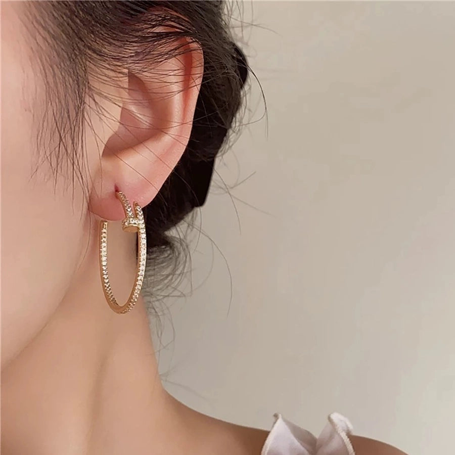 1 Pair Luxurious Shiny Circle Copper Zircon 18K Gold Plated Ear Studs