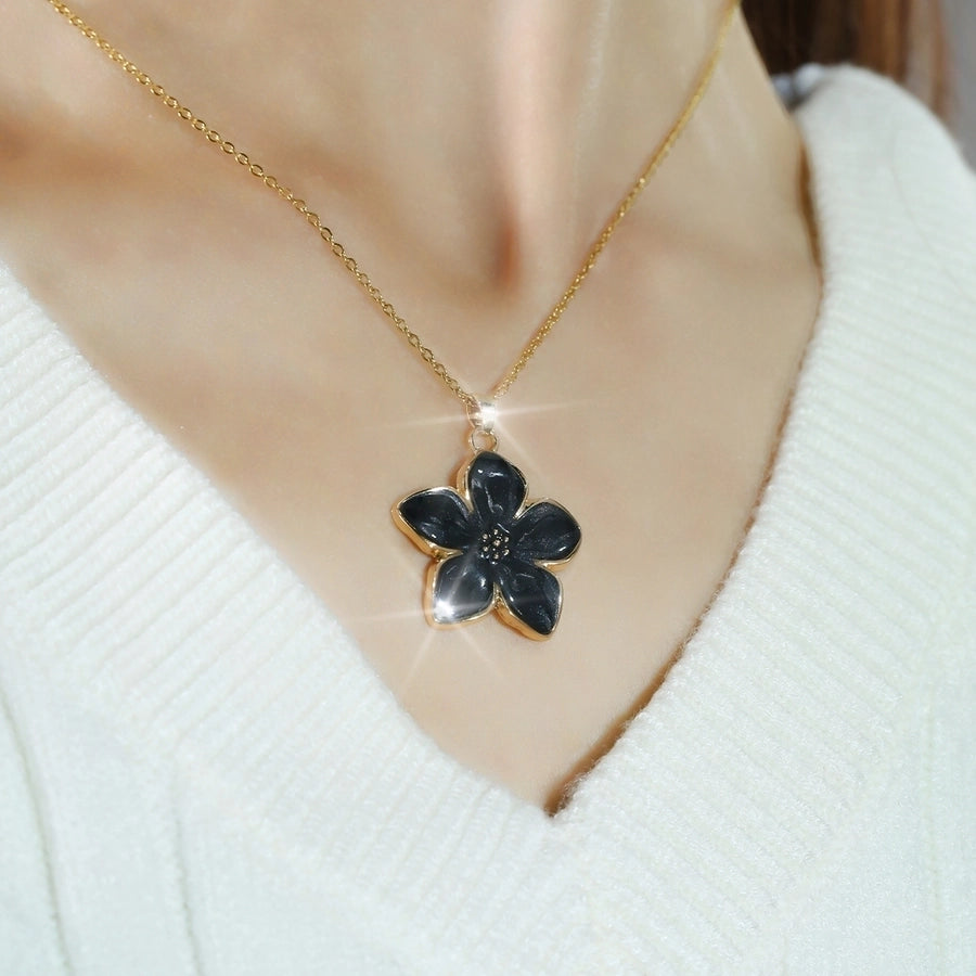 Elegant Sweet Flower K Gold Plated 304 Stainless Steel Alloy  Pendant Necklace