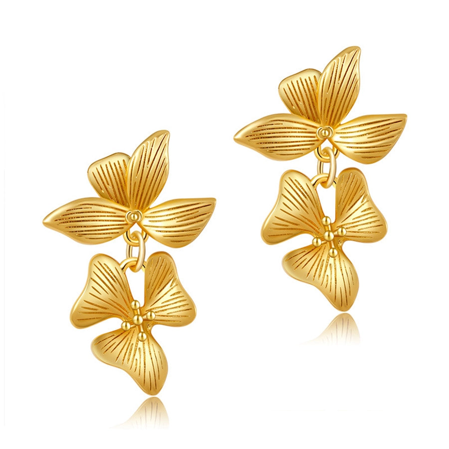 1 Pair Elegant Retro Flower Copper 18K Gold Plated Drop Earrings - CEJEW