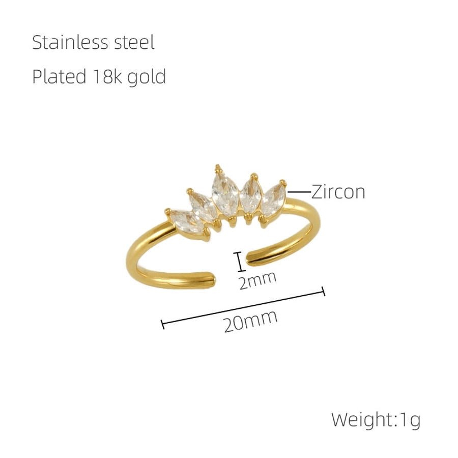 Jewelry Casual Simple Style Leaves Heart Shape Crown 304 Stainless Steel Zircon 18K Gold Plated Inlay Open Rings